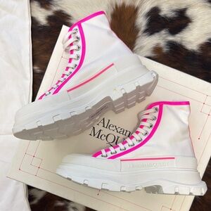 White and Pink High-Top Sneakers